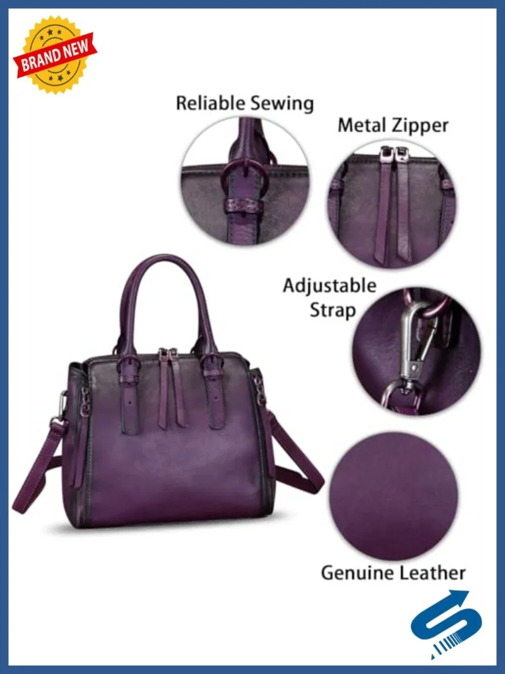 Genuine Leather Satchel Bag Vintage Crossbody Shoulder Handbag